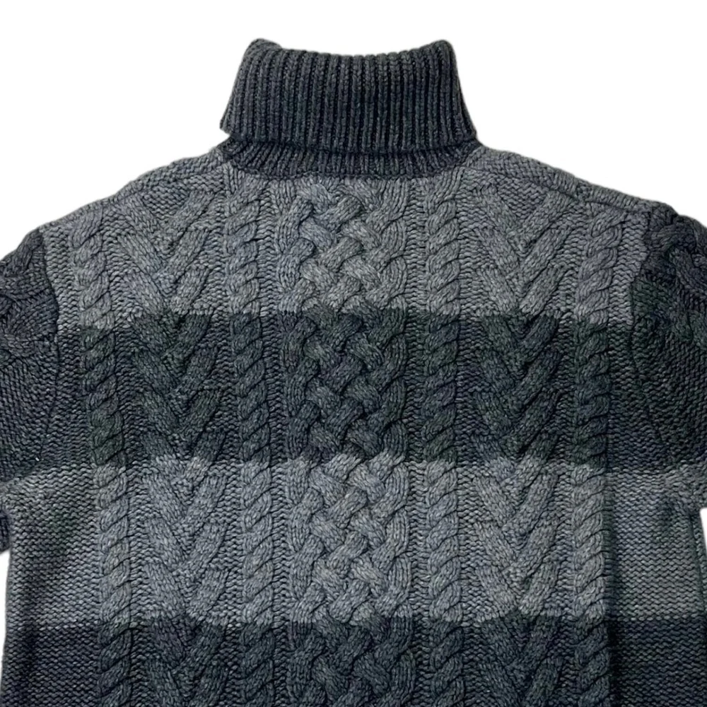 MICHAEL KORS LAMBSWOOL CONTRAST CABLEKNIT STRIPED CHUNKY KNIT TURTLENECK SWEATER